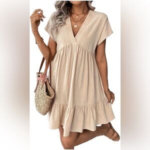 Oversized V-Neck Cotton Blend Cream Dress – Size Small